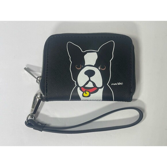 Marc Tetro Boston Terrier Dog Face 5" Zip Around Black Wallet Wristlet NWOT - Picture 1 of 6